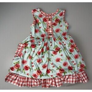 Boutique Floral Sleeveless Ruffle Easter Dress Spring Size 5 Pink White Green